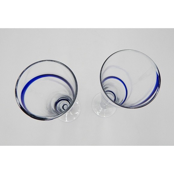 Pier 1 One Cobalt Blue SWIRLINE Pilsner Beer 10” Tall Swirl Glass Pair Handblown - Picture 3 of 7